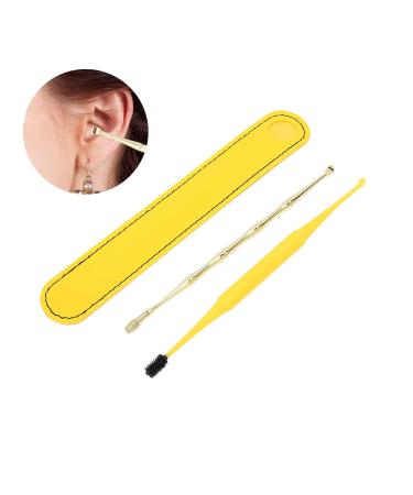 Ear Cleaner Set - 2 Pcs Metal Ear Cleaning Tools with Storage Bag and Brush (Yellow) - Buy Online on GoSupps.com