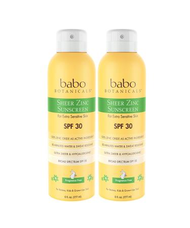 Babo Botanicals Sheer Zinc Continuous Spray Sunscreen SPF 30 with 100% Mineral Active Unscented 12 Fl Oz (Pack of 2)