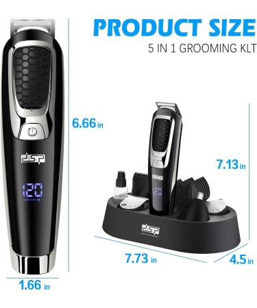 DSP Beard Grooming Kit for Men - 5 in 1 Electric Hair Clippers & Multi-Functional Waterproof Trimmer with LED Display - Cordless Facial & Nose Mustache Groomer - Buy Online on GoSupps.com