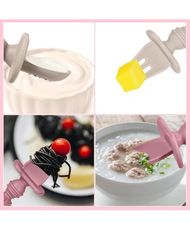 Baby Fork and Spoon Set - Silicone Toddler Utensils for Self-Feeding - Easy Grip Cutlery for Baby Led Weaning (Beige&Pink) - Buy Online on GoSupps.com