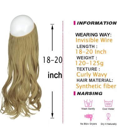 OMGRET Ash Blonde Ombre Halo Hair Extension - Wavy Curly Synthetic 18 Inch - Invisible Wire - Heat Friendly - No Clip - 4.2 Oz - Women's Hair Piece - Buy Online on GoSupps.com
