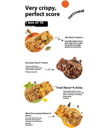 Nuts/Fruit/Meat Floss Seaweed/Chocolate Mixed Flavour Cereal Bars -Pack of 16 Bars Crispy Oatmeal Cereal Bar Biscuit Fitness Snacks Protein Bar Meal Replacement Light Food High Protein -310g - Buy Online on GoSupps.com