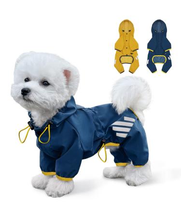 Dog Raincoat, Waterproof Dog Rain Jacket with Hood, Dog Rain Coat with Leash Hole, Reflective Strap for Small Medium Dogs, Lightweight Puppy Clothes(Blue,L) L(Back Length12'') Blue