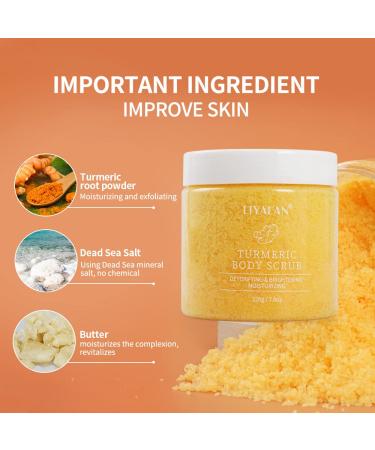 Liyalan Turmeric Body Scrub - Moisturizing Exfoliating Scrub for Face, Hand, and Foot - Nourishing Deep Cleansing Formula - 7.8oz - Buy Online on GoSupps.com