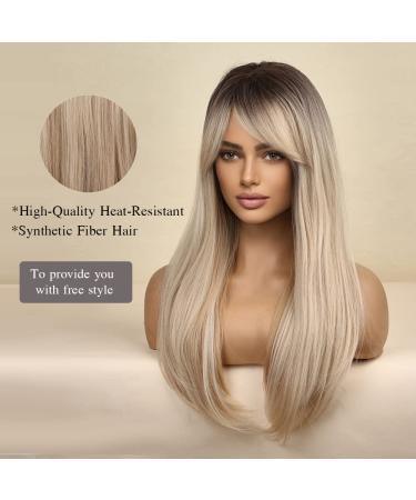 Esmee 24-Inch Long Straight Blond Wig | Ombre Synthetic Hair with Dark Roots | Perfect for Daily Party & Cosplay Wear - Buy Online on GoSupps.com