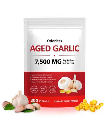 NIFEISHI Aged Garlic Extract Capsules (300 Count) 7500mg Odorless Garlic Supplement 2-Year Matured for Overall Wellness Non-GMO Gluten-Free Vegetarian