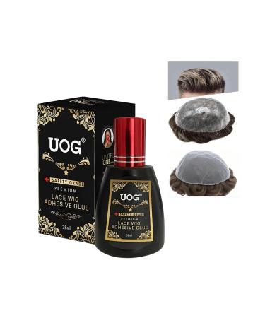 UOG Toupee Adhesive Glue - Waterproof Quick-Dry Allergy-Free. Strong Hold for Poly & PU Base Hairpieces & Lace Wigs. Hair Replacement System Adhesive 2-3 Layers 1.3 oz