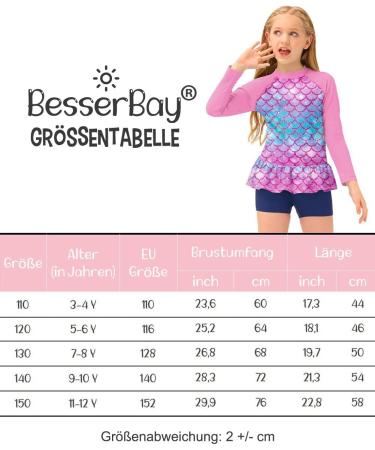 BesserBay Girls UV Shirt - Long Sleeve UPF 50+ Swim Shirt with Ruffle Hem (110-150 130 Violet) - Shop Internationally - Buy Online on GoSupps.com