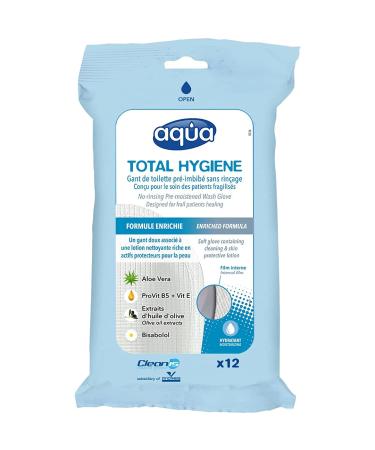 Aqua Wash Reusable Gloves - Medical Grade Pre-Moistened Cleansing Wipes - No Water Soap Rinsing or Drying Necessary All Skin Types Hypoallergenic - Pack of 12 Gloves 12 Count (Pack of 1)
