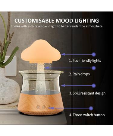 Rain Cloud Humidifier with Remote Controller | 7 Light Colours | Timer | 3-in-1 Aroma Diffuser | Multifunctional Mushroom Rain Lamp | Wood Finish - Buy Online on GoSupps.com