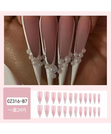 French Tip Press on Nails -Ultra long water droplet nailsPress On Nails with Nail Tips White pearl French fake nails press on nails Acrylic False Nails Cute Artificial Nails - Buy Online on GoSupps.com