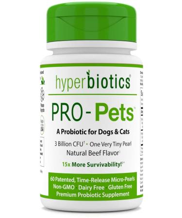 Hyperbiotics Pro-Pets Probiotics For Dogs & Cats Natural Pork 3 Billion CFU 60 Patented Time-Release Micro-Pearls