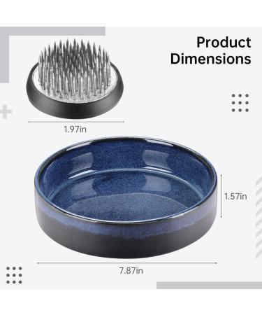 Justdolife Flower Frog Vase - Ceramic Ikebana Vase Kit for DIY Arrangements - Blue Floral Pin Holder - Buy Online on GoSupps.com