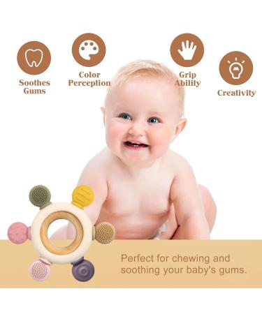 Soodyoow Bei ring Baby | Silicone & Wooden Biting Toy for Teething | Safe for Babies 3 Months+ - Buy Online on GoSupps.com