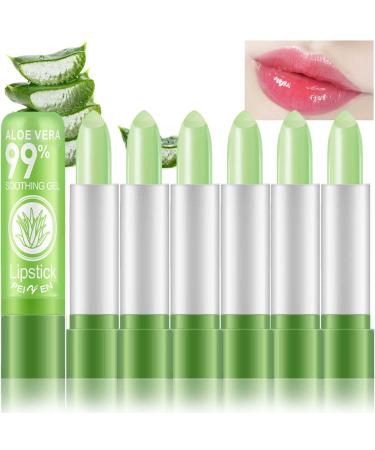 6 Pack Aloe Vera Lipstick, LemonSac Long Lasting Nutritious Lip Balm Lips Moisturizer Magic Temperature Color Changing Lip Gloss (6Pcs)