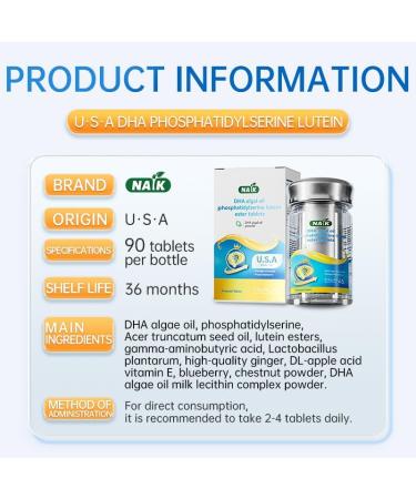 NAIK United States DHA algal Oil nervonic Acid phosphatidylserine tonifies Brain Improves Memory Omega-3 Brain Gold Student Teen Adult high School Student Child Study exam - Buy Online on GoSupps.com