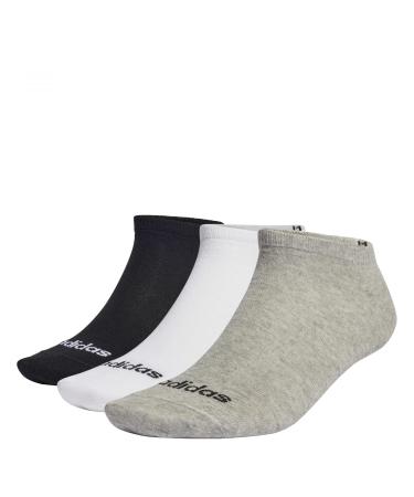 adidas Unisex Thin Linear Low-cut Socks 3 Pairs Sneaker Socks S Medium Grey Heather/White/Black