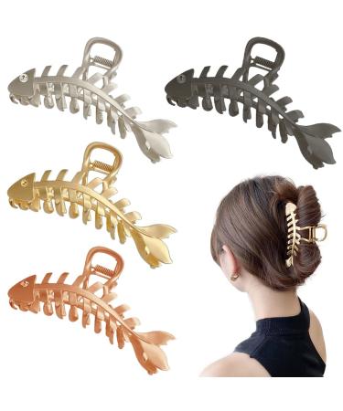 KuuGuu 4 PCS Fish Bone Hair Clips Large Metal Hair Claw Clips Non-slip Hollow Hair Clamp Clips  Hair Clips Large Metal Hair Claw Clips Non Slip Hair Clips Hair Accessories Hair Decoration for Thick Hair Thin Hair Styling
