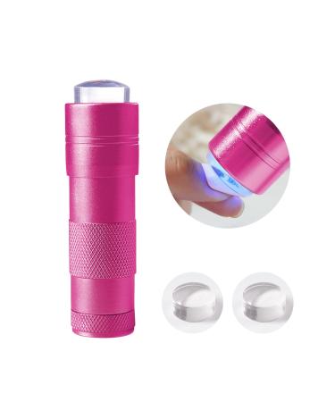 Freeorr Mini UV Light Presser with 2 Replacement Head, Portable Temporary Nail Dryer with Flat Silicone Head for Perfectly Flatten Nail Decoration, Fits All Nail Arc(Pink) (Battery Not Included) B-Pink