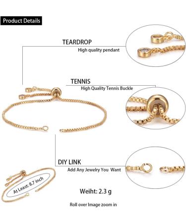 DanLingJewelry 10 Strand Gold Plated Slider Bracelet Chains w/ Cubic Zirconia - Set of 10 - Adjustable Extender for Jewelry Making - Buy Online on GoSupps.com