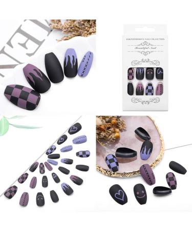 Sethexy Medium Matt Ballerina False Nails - Blue Fire Coffin Nail Tips with Glue | 24 Acrylic Press-On Nails for Women & Girls - Buy Online on GoSupps.com