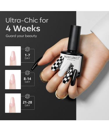Modelones Black and White Gel Nail Polish Kit - 2 Colors 10ml Set with Base & Top Coat for High Gloss Finish | Nail Art Manicure Design - Buy Online on GoSupps.com