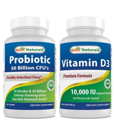 Best Naturals Probiotic 10 Strains & 30 Billion CFU & Vitamin D3 10000 IU