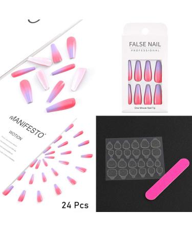 Bohend Long Coffin False Nails - Glossy Ballerina Press-On Nails for Women & Girls - 24PC Pink Party Set - Buy Online on GoSupps.com