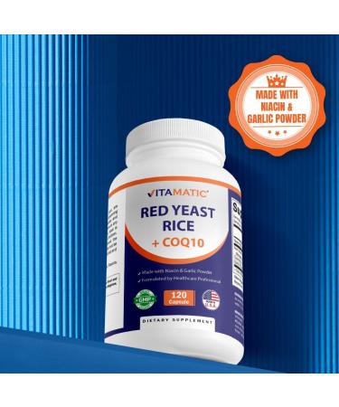 Vitamatic Citrinin-Free Red Yeast Rice 1200 mg. Capsules with CoQ10 100mg, Flush Free Niacin 100mg, & Garlic Powder 20mg - 120 Veg Capsules 120 Count (Pack of 1) - Buy Online on GoSupps.com