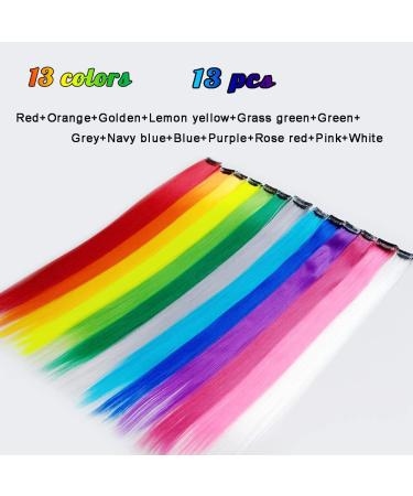 13 Pcs Multi-Color Hair Extensions - 20 Inch Clip-in Rainbow Highlights for Women & Kids - Buy Online on GoSupps.com