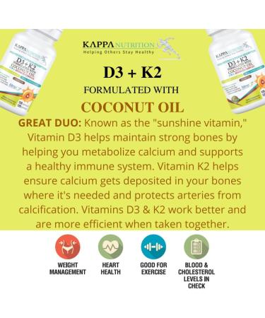 KAPPA NUTRITION Vitamin D3 + K2 with MCT Oil - 5000iu D3 & 100mcg K2 for Bone Health - 120 Vegan Capsules - Buy Online on GoSupps.com