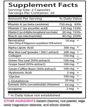 Alpha Lipoic Acid - Anti-Wrinkle Complex - Aloe Vera Leaf Lycopene Green Tea Leaf L-Glutathione Collagen Boost Turmeric Grape Seed Hydration Power Skin Texture 3 Bottles 180 Capsules - Buy Online on GoSupps.com