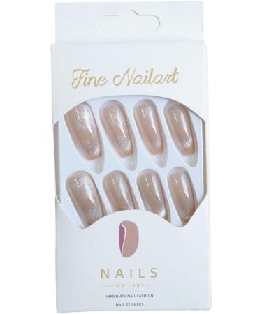 French Cat Eye Snowflake False Nail Press on Nails Design Glossy nake pink press on nails Acrylic False Nails Cute Artificial Nails - Buy Online on GoSupps.com