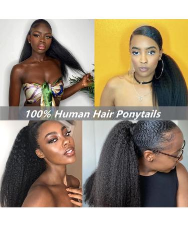 AIKAUR 14 Inch Kinky Straight Wrap Around Ponytail Human Hair Extensions - Natural Black Thick Long Hair Clip Ins with Magic Tape for Wavy Yaki Look - Buy Online on GoSupps.com