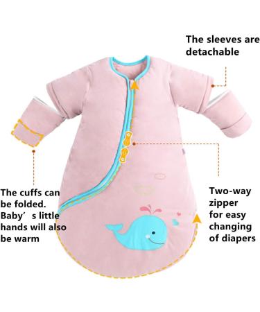Chilsuessy Baby Sleeping Bag 3.5 Tog with Detachable Sleeves - Pink Whale Design - 100% Cotton - Soft Sleep Bag for Infant Toddler - 100cm/2-4 Years - Buy Online on GoSupps.com
