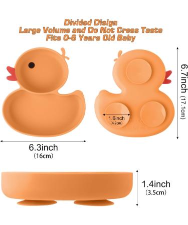 Qshare Baby Suction Plate with Spoon and Fork - Non Slip Silicone Plate for Self Feeding Training - Divided Weaning Plates for Baby Toddler (Yellow) - Buy Online on GoSupps.com