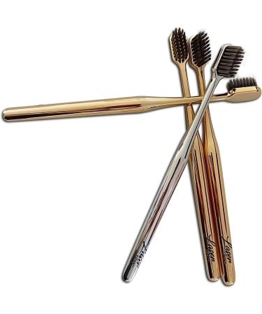 Luxury Soft Bristle Toothbrush for Sensitive Gums - Ergonomic Electroplated Handle Travel Toothbrush for Kids & Adults - Gold Teeth Care Solution - Buy Online on GoSupps.com