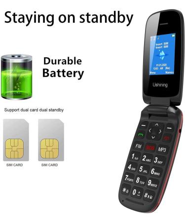 USHINING GSM Senior Flip Phone - Large Button Emergency Call 1.77 Color Display - No Contract - Ideal for Seniors - Buy Online on GoSupps.com