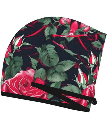 Rose Floral Coral Velvet Hair Drying Cap with Buttons - Anti-Frizz for Curly Long & Thick Hair - Buy Online on GoSupps.com