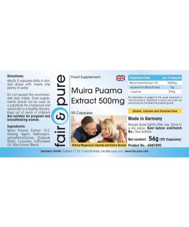 Fair & Pure Muira Puama 500mg Extract (10:1) - Vegan Capsules | 90 Count - Buy Online on GoSupps.com