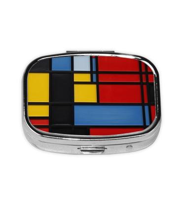 Composition in Red Yellow Blue and Black Printed Square Pill Box Portable Travelling Pill Box Medicine Organiser