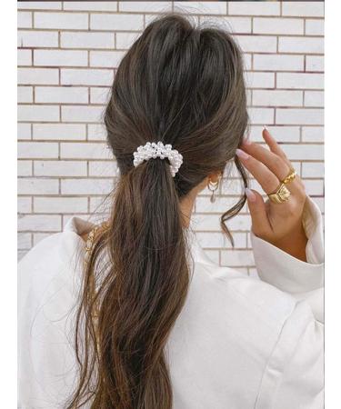 Brinie Pearl Champagne Hair Ties - Pack of 3 Elastic Scrunchies for Women and Girls - Buy Online on GoSupps.com