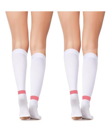 2 Pairs TED Hose Compression Stockings for Women Men Anti Embolism Knee High15-20 Mmhg Length Stocks with Inspect Toe Hole Medium Orange Stripe