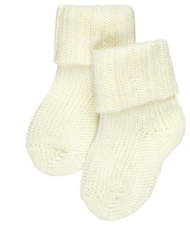 FALKE Unisex Baby Flausch Socks Breathable Climate-Regulating Odour-Neutralising Wool Thick Warm Ribbed Extra-Soft On Skin Turn-Over Cuffs Plain 1 Pair White (Off-White 2040) 3-6 Months