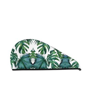 Green Banana Leaves Print Coral Velvet Absorbent Dry Hair Cap Towel Wrap for Women Wet Hair Tour Swimming Pool