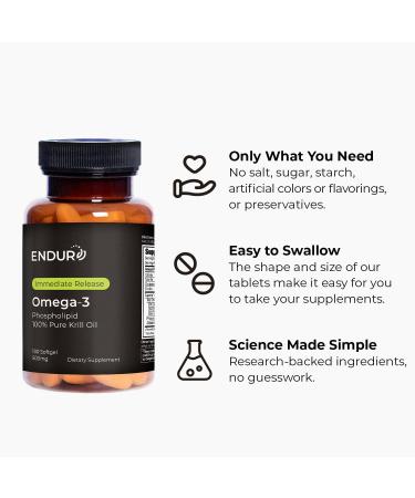 Endur Omega-3 Phospholipid (100% Pure Krill Oil) Heart Health Supplement Formulated for Optimal Absorption Gluten Free 500mg (180 Softgels) - Buy Online on GoSupps.com