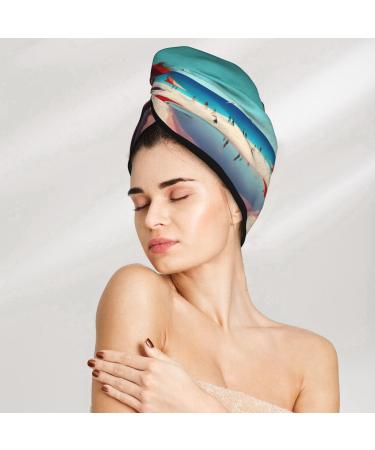 Beach Scenery Coral Velvet Dry Hair Cap | Ideal for Home Travel Pool Parties & Baths - Fast International Shipping - Buy Online on GoSupps.com