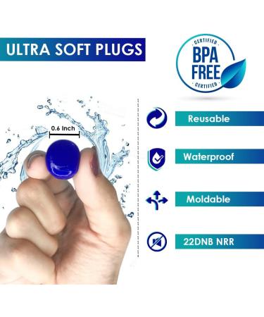 NECTUR 7 Pair Reusable Silicone Ear Plugs for Sleeping and Noise Cancelling - 22 DB NRR, Waterproof & Moldable - Ideal for Work, Concerts, Swimming, Mowing - Blue (0.6) - Buy Online on GoSupps.com