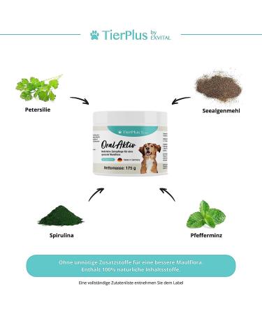 Exvital TierPlus Dental Care Powder for Dogs - 175g for Tartar Bad Breath & Plaque Removal | Natural Oral Care - Buy Online on GoSupps.com