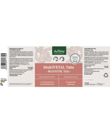 AniForte MultiVETAL Multivitamin for Dogs Cats 250 tablets - Multi-vitamins and natural nutrients for an optimal intake support of natural defenses - Buy Online on GoSupps.com